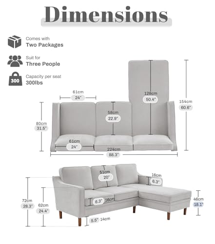 88" L-Shape Sofa, Chenille Sectional Couch, Mid Century Modern Couches with Solid Wood Frame for Living Room Bedroom