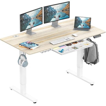 55 x 28 Electric Height Adjustable Standing Desk w/Drawer, Maple, view 2