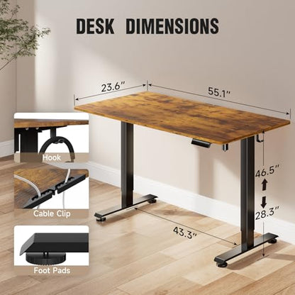 55 Inch Large Electric Standing Desk, Gaming Table, Brown, view 4
