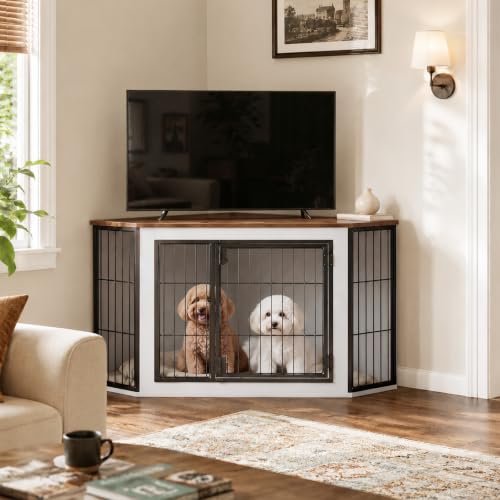 Corner Dog Crate Furniture, Decorative Dog Kennel End Table, view 8