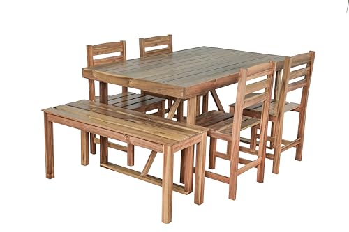 RUNNA 6 Piece Patio Dining Set, Acacia Wood, Indoor and Outdoor Furniture Sets for Backyard, Porch, Lawn, and Garden (Natural Wood@096)