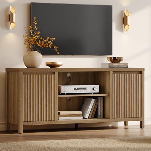 Fluted TV Stand for 55 65 inch TV, Wood TV Consoles for Living Room, view 2