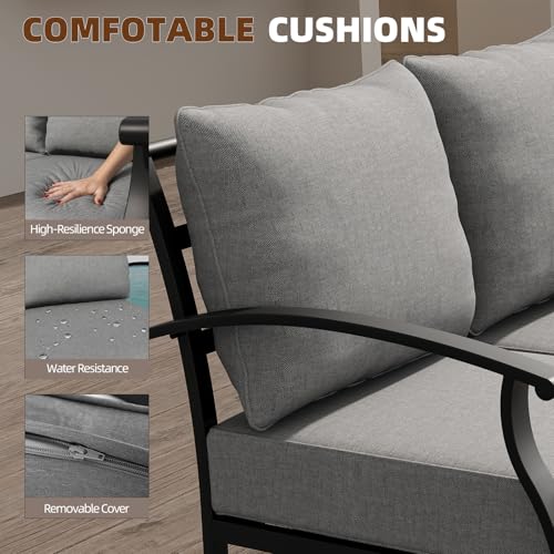 4 Piece Patio Furniture Set,Outdoor Metal Patio Furniture with Coffee Table & Rocking Chairs Conversation Set for Porch,Backyard,Poolside, Garden-Grey