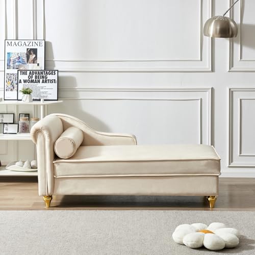 Modern Upholstery Chaise Lounge Chair with Storage Velvet (Beige), view 4