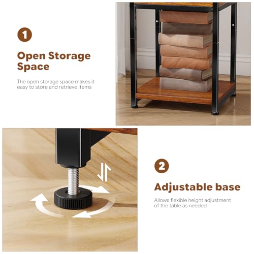 3-Tier Side Table – End Table Nightstand for Small Spaces & Living Room, Rustic Brown