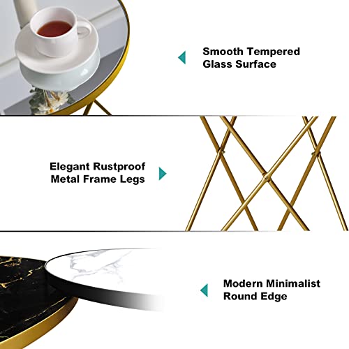 Modern Round Side Table, End Table with Marble Effect Top and Gold Metal Frame, view 4