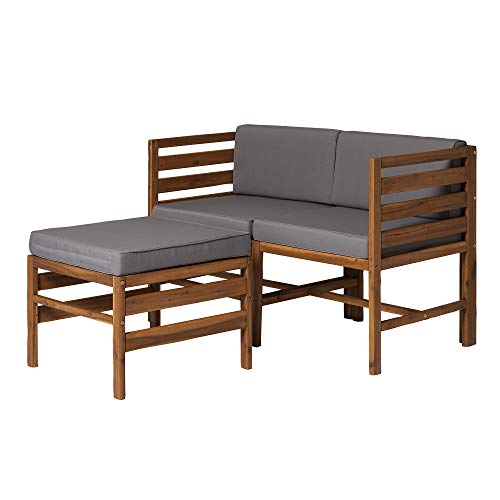 Ravello Contemporary 3 Piece Acacia Wood Outdoor Modular Chat Set with Cushions, Set of 3, Brown