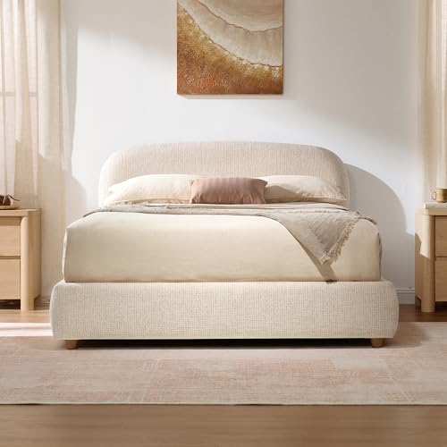 King Lift Up Storage Bed Frame with Adjustable Headboard, Beige, view 4