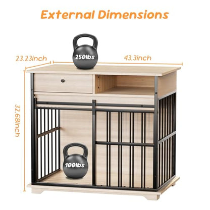 35.5" Dog Crate Furniture, Dog Kennel Indoor with Wheels for Medium Small Dogs, view 3