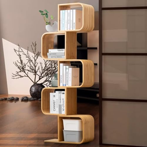 S-Shaped Geometric Modern Bamboo Bookshelf, view 2