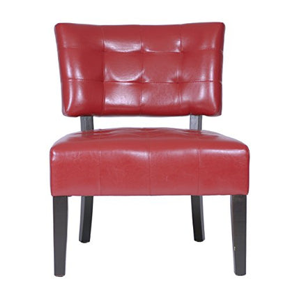 Blended Leather Tufted Accent Chair with Oversized Seating, Red