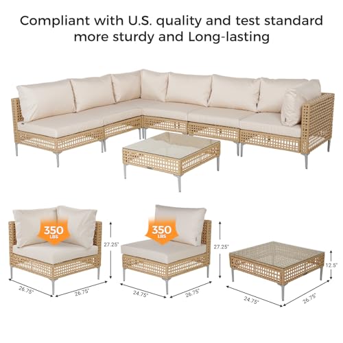 8-Piece Wicker Patio Furniture Set with Lift Top Coffee Storage Table, Outdoor Conversation Set Sectional Sofa with Water Resistant Thick Cushions, Cream