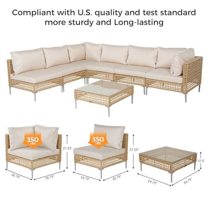 8-Piece Wicker Patio Furniture Set with Lift Top Coffee Storage Table, Outdoor Conversation Set Sectional Sofa with Water Resistant Thick Cushions, Cream