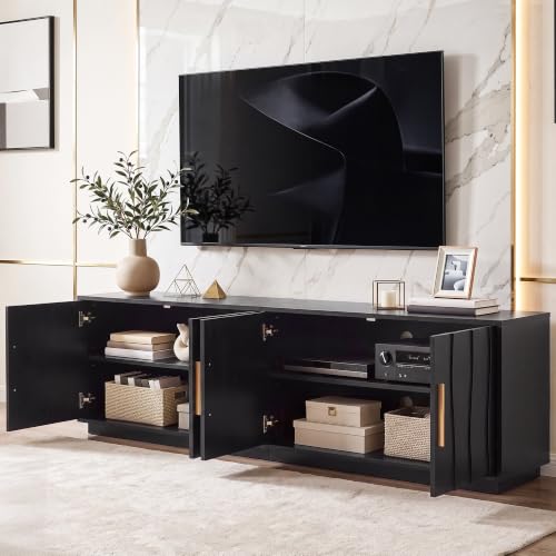 70" Mid Century Modern TV Stand for 80 Inch TV, Storage, Black, view 5
