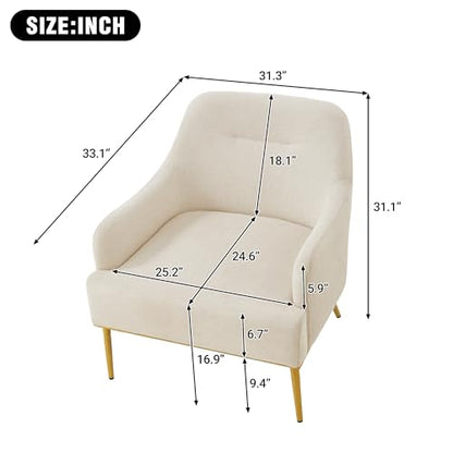 Justin Modern Accent Chair with Metal Legs, Chenille Upholstered Lounge Chair Indoor, Curved Backrest Armchair, Soft Cushion Seating for Living Room Reading Home, Beige