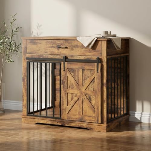Dog Crate Furniture, 37.8" Large Dog Kennel Indoor with Sliding Barn Door, view 2
