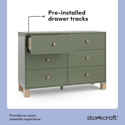 California 6-Drawer Double Dresser, Olive with Driftwood, view 7