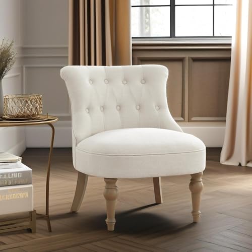 Living Room Chairs, Armless Accent Chair, Comfy Tufted Bedroom Chair, Upholstered Chair with Wooden Legs for Reading Room, Reception, Apartments and Dormitories (Beige)