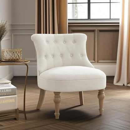 Living Room Chairs, Armless Accent Chair, Comfy Tufted Bedroom Chair, Upholstered Chair with Wooden Legs for Reading Room, Reception, Apartments and Dormitories (Beige)