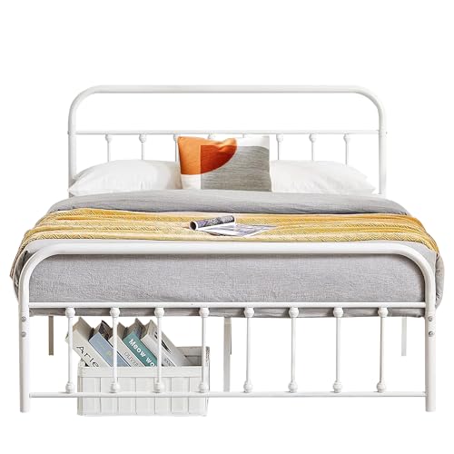 Full Size Victorian Style Metal Bed Frame with Headboard Classic Metal Platform, view 7