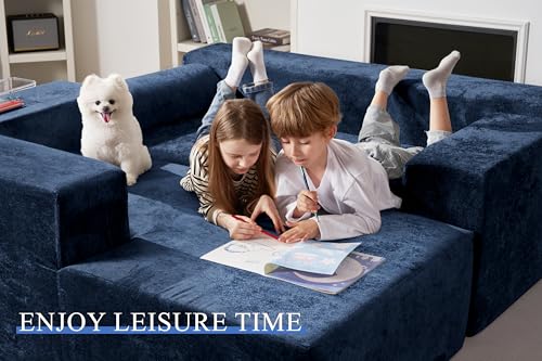 105" L-Shape Modular Sectional Sofa Couch for Living Room,No Assembly Required,Modular Comfy Sofa with Deep Seat for Living Room Bedroom,Luxury Distressed Velvet(Left,Blue)