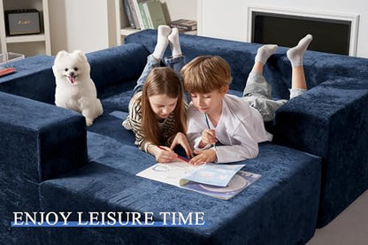 105" L-Shape Modular Sectional Sofa Couch for Living Room,No Assembly Required,Modular Comfy Sofa with Deep Seat for Living Room Bedroom,Luxury Distressed Velvet(Left,Blue)