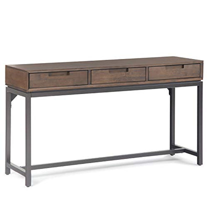 Banting Console Table - 54 Inch Wide Solid Hardwood Sofa Table in Walnut Brown, Mid-Century Modern Storage Table for Entryway or Living Room with 3 Drawers and Industrial Metal Base
