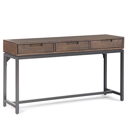 Banting Console Table - 54 Inch Wide Solid Hardwood Sofa Table in Walnut Brown, Mid-Century Modern Storage Table for Entryway or Living Room with 3 Drawers and Industrial Metal Base