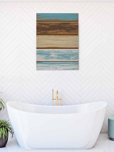 NuYeBiofx Wood in Turquoise Beige Canvas Wall Art Prints,48"x32" Framed Picture Artwork Rustic Farmhouse Background Printed Canvas Oil Painting for Living Room Bedroom Office,Ready to Hang