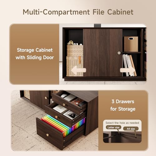 63" L Shaped Standing Desk w/File Cabinet, Sit Up Desk, Walnut, view 5