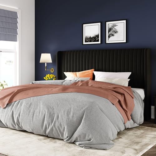 King Size Velvet Bed Frame/Vertical Channel Tufted Wingback, view 2