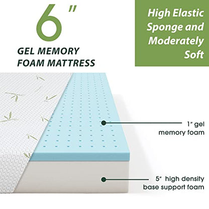 | 6 Inch Queen Mattress | Gel Memory Foam | Medium Firm Feel | White | Bed in a Box, CertiPUR-US Certified | Pressure Relief, Cooling Ventilated Foam | Breathable Knit Cover