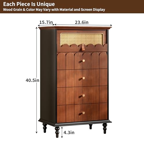 Vintage Wooden Storage Unit with Solid Wood Drawer Fronts and Rattan Accent, view 3