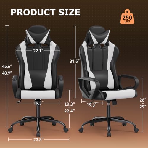 Ergonomic Gaming Chair for Adults, Video Game Chair, White, view 4