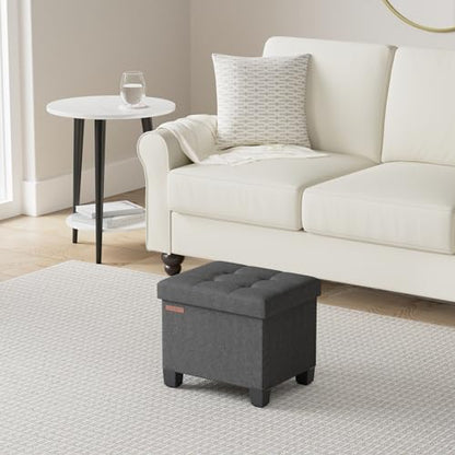 SONGMICS Storage Ottoman, Small Ottoman Foot Rest with Legs, 12.6 x 15.7 x 13.2 Inches Foot Stool, Load up to 660 lb, for Living Room, Bedroom, Dorm, Ink Black ULSF012B01
