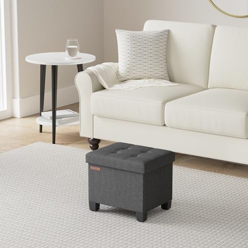 SONGMICS Storage Ottoman, Small Ottoman Foot Rest with Legs, 12.6 x 15.7 x 13.2 Inches Foot Stool, Load up to 660 lb, for Living Room, Bedroom, Dorm, Ink Black ULSF012B01