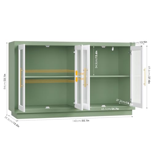 Buffet Cabinet with Storage, Kitchen Cabinet with 4 Glass Doors, view 4