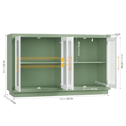 Buffet Cabinet with Storage, Kitchen Cabinet with 4 Glass Doors, view 4