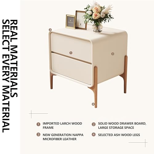 Minimalist Nightstand with Drawers & Tall Legs, Modern Solid Wood Night Stand with Nappa Leather, Storage Bedside Table for Bedrooms, Dorm, Rental, Apartment, New Home(Green,19.7in)
