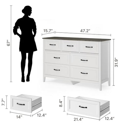 White Dresser for Bedroom with 7 Drawers, 47" W Chests of Drawers, view 3