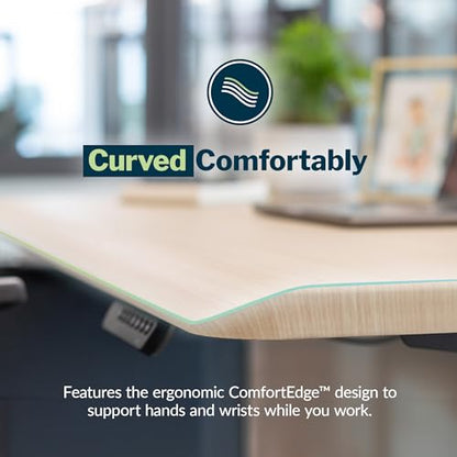 Vari ComfortEdge 80x60 L-Shape Electric Standing Desk – Height Adjustable Sit-Stand VariDesk for Corner Office with Reversible Left/Right Design – Light Wood Top/Slate Legs (Ships in 3 Boxes)
