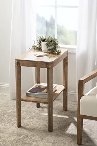 Talcott Mid-Century Rectangle Wood Side Table; 22 x 14 x 26; Natural Wood; Decorative Transitional Two Tier End Table for Use as a Bedroom Nightstand or Living Room Accent