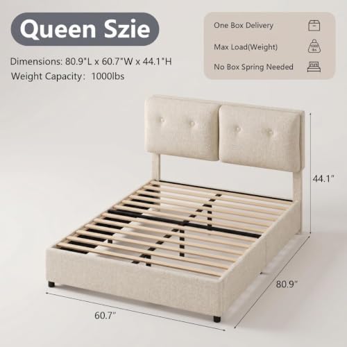 Bed Frame Queen Size, Boucle Upholstered Bed Frame with Headboard, view 3