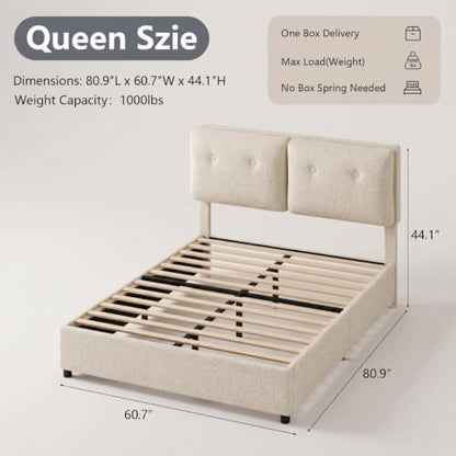 Bed Frame Queen Size, Boucle Upholstered Bed Frame with Headboard, view 3