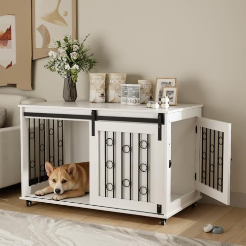 Dog Crate Furniture with Sliding Barn Door & Side Door, view 5