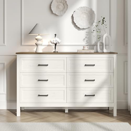 Farmhouse 6 Drawers Dresser for Bedroom, Antique White, view 4