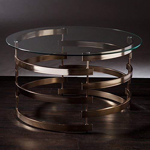 Belmar Contemporary Round Glass Top Coffee Table, Champagne