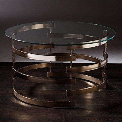 Belmar Contemporary Round Glass Top Coffee Table, Champagne
