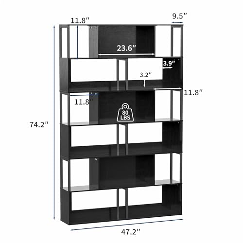 6-Tier Bookshelf, Tall Geometric Bookcase, view 3