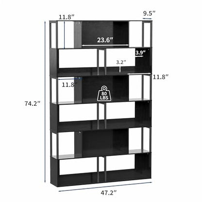 6-Tier Bookshelf, Tall Geometric Bookcase, view 3